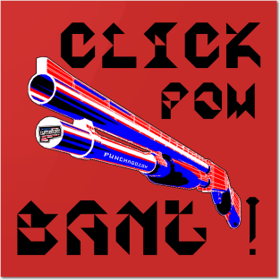 Click Pow Bang Punchado Shotgun, v. Black Text Posters and Art